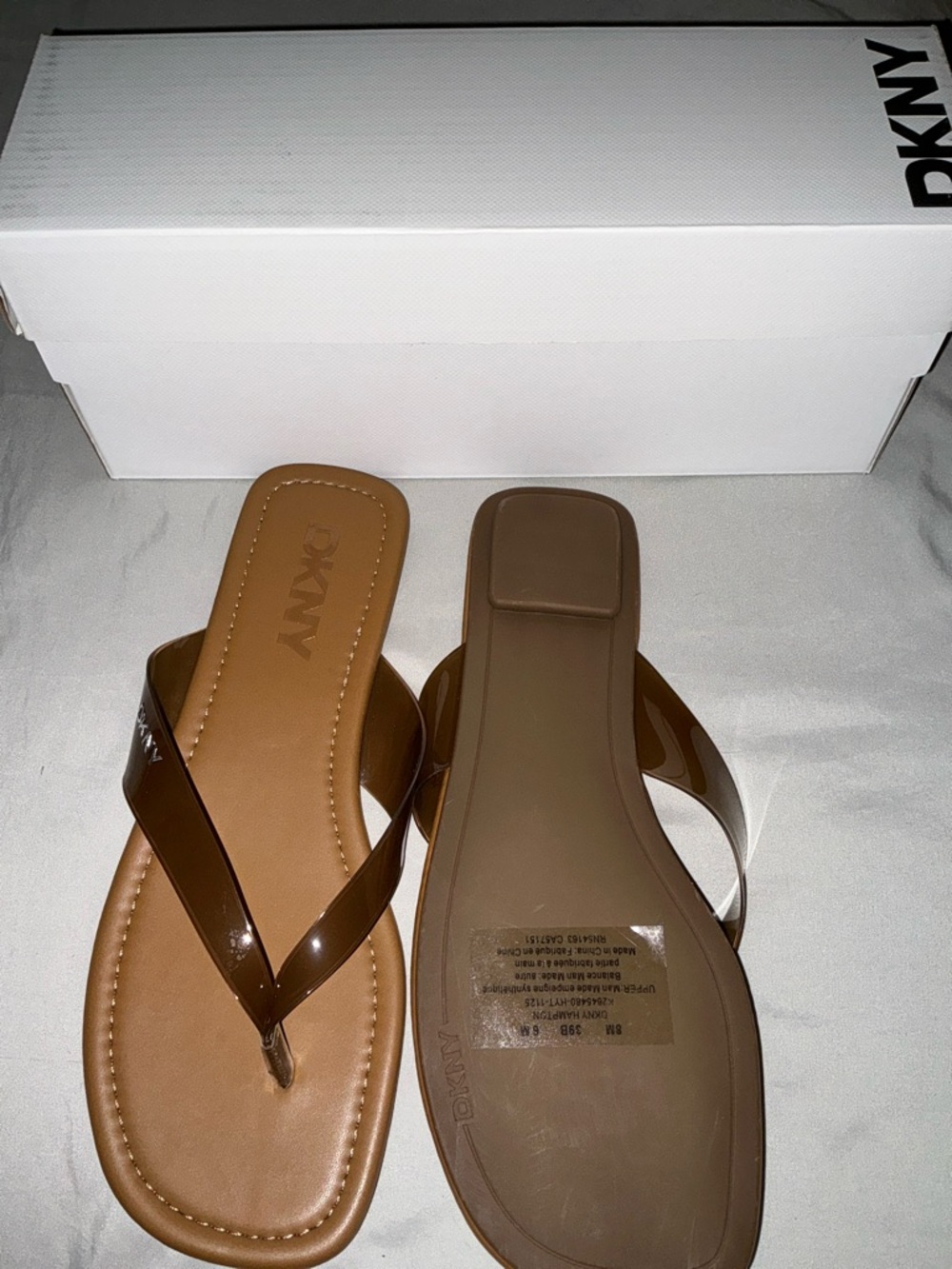 DKNY Brown Patent Thong Sandals - Picture 2 of 3